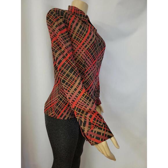 HALSTON LIFESTYLE Button Up Top BLOUSE SZ 10 Checkered Red & Black  NEW #C - Picture 2 of 9